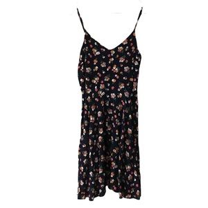 Gap Spaghetti Strap V-Neck Navy Pink Orange Floral Midi Dress